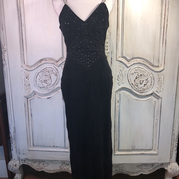 Gorgeous VINTAGE Black Suede and Rhinestones Special Occassion Cocktail Dress - Picture 1 of 9